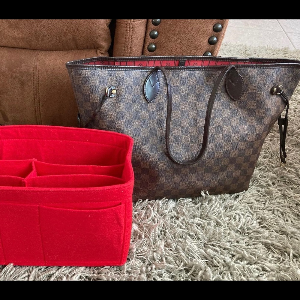 Louis Vuitton Brown Damier Ebene Tote with Red Interior